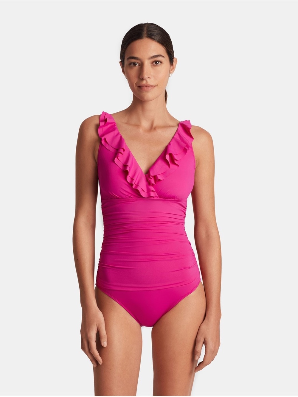 Lauren by Ralph Lauren Ruffle Plunge Swimsuit, Hot Pink 8